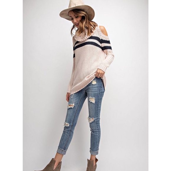 Last☝️Cowl Neck Cold Shoulder Sweater Tunic - Picture 4 of 8